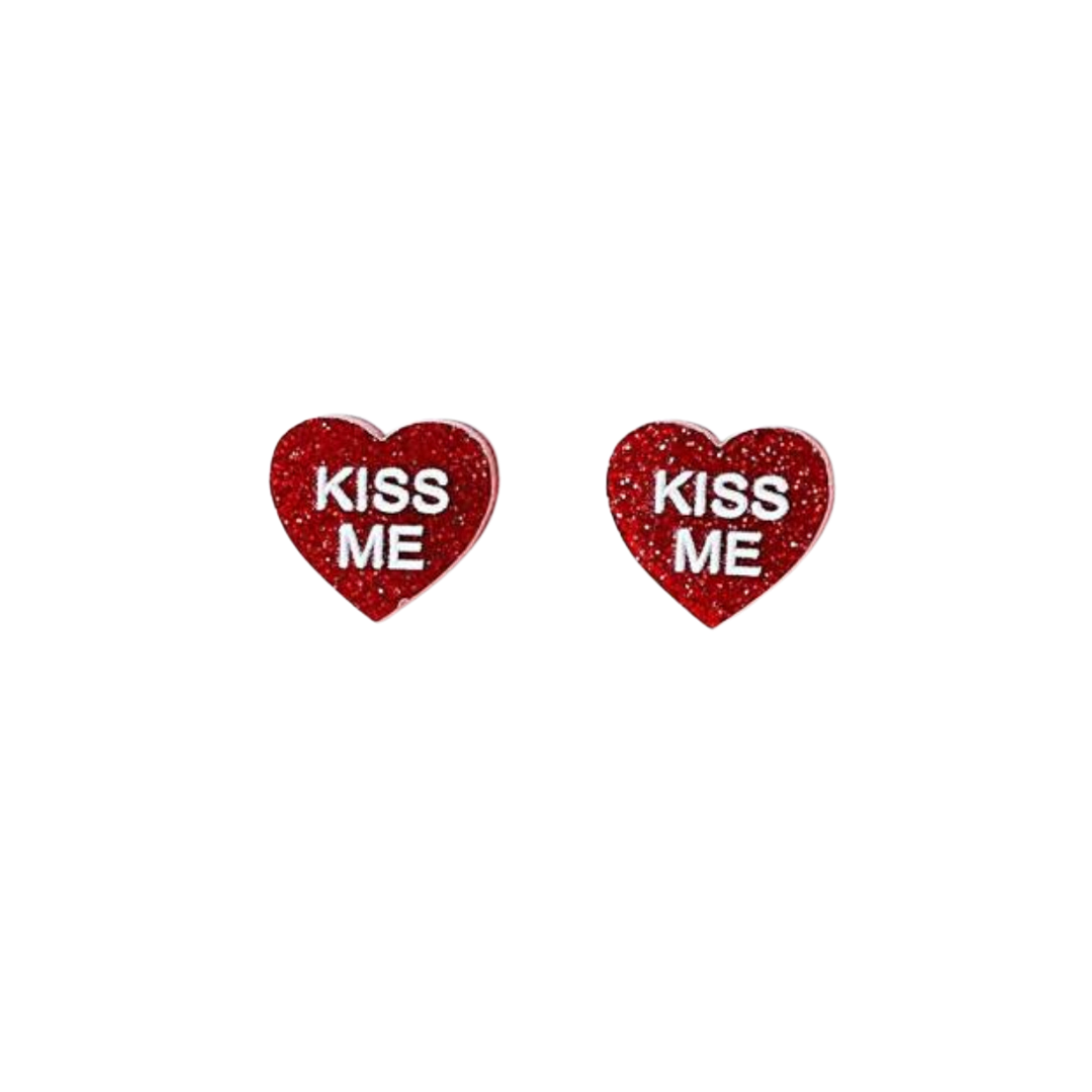 Conversation Heart Stud Earrings - Red