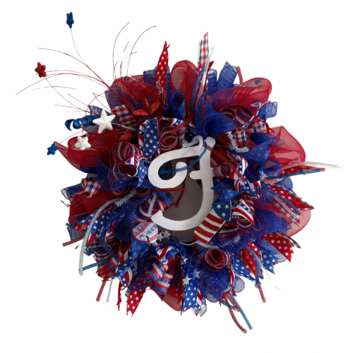 red, white, and blue monogram custom wreath