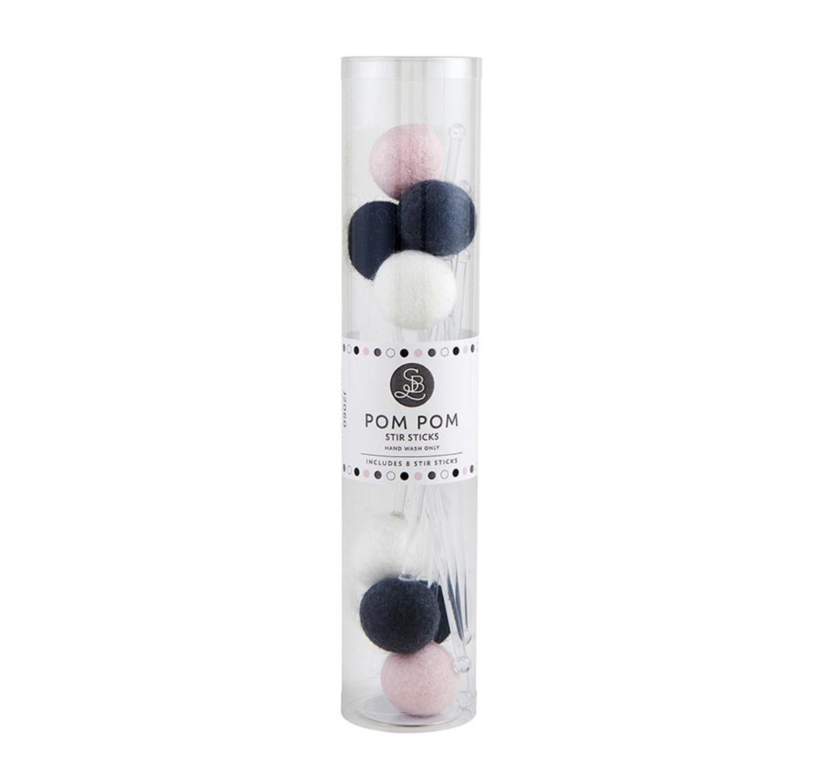 Pom Pom Stir Stick - Pink & Grey