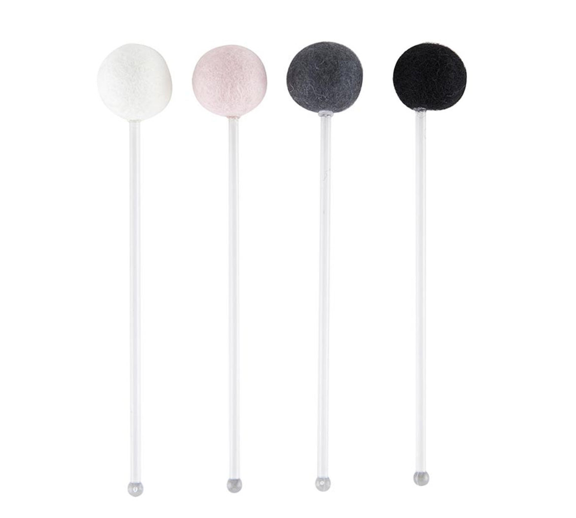 Pom Pom Stir Stick - Pink & Grey