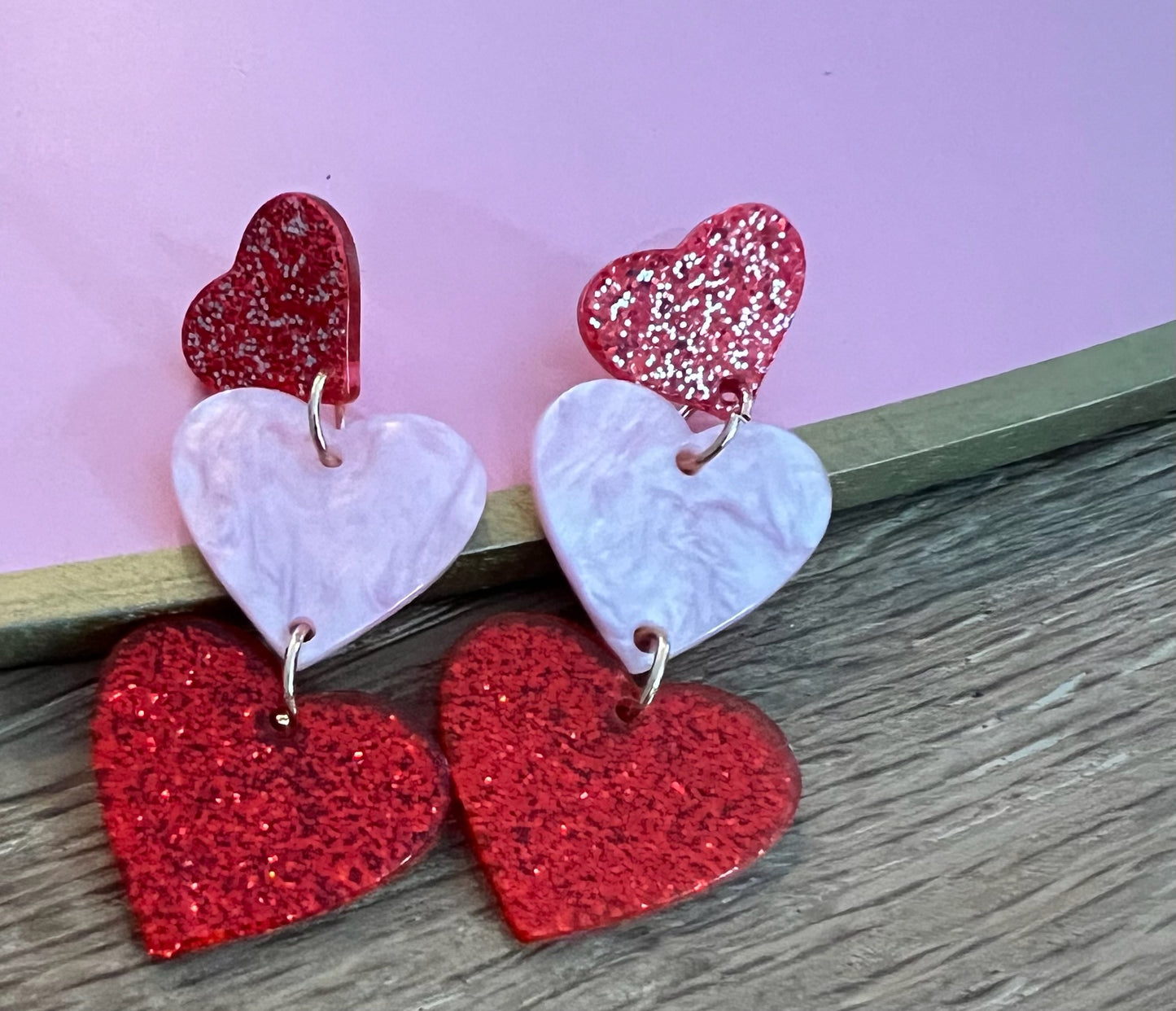 Triple Heart Drop Earrings