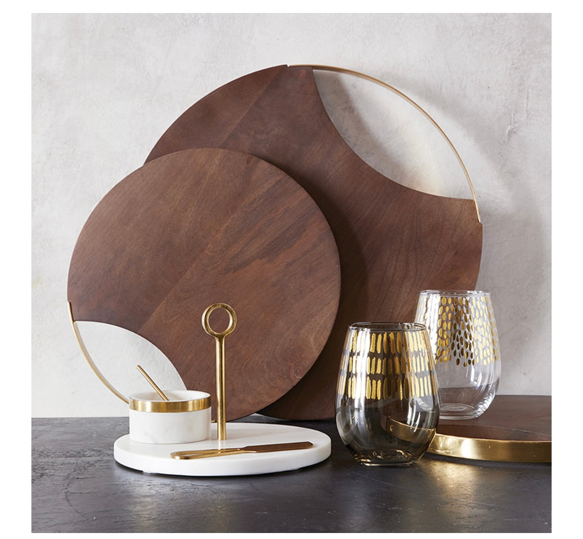 Mango Wood with Brass Handles - Round Charcuterie Board