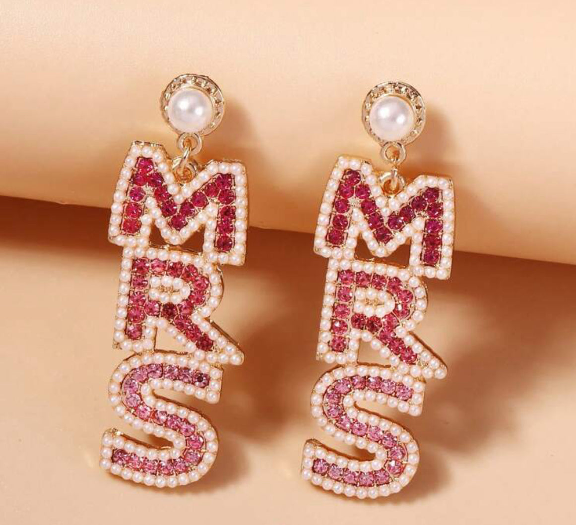 Pink Pearly Mrs Earrings