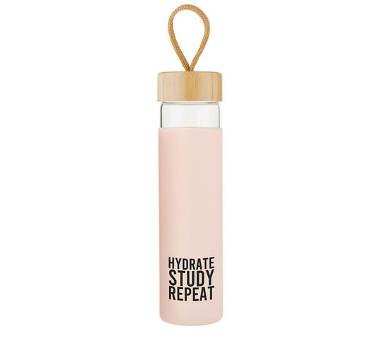 Study, Hydrate, Repeat Glass Water Bottle