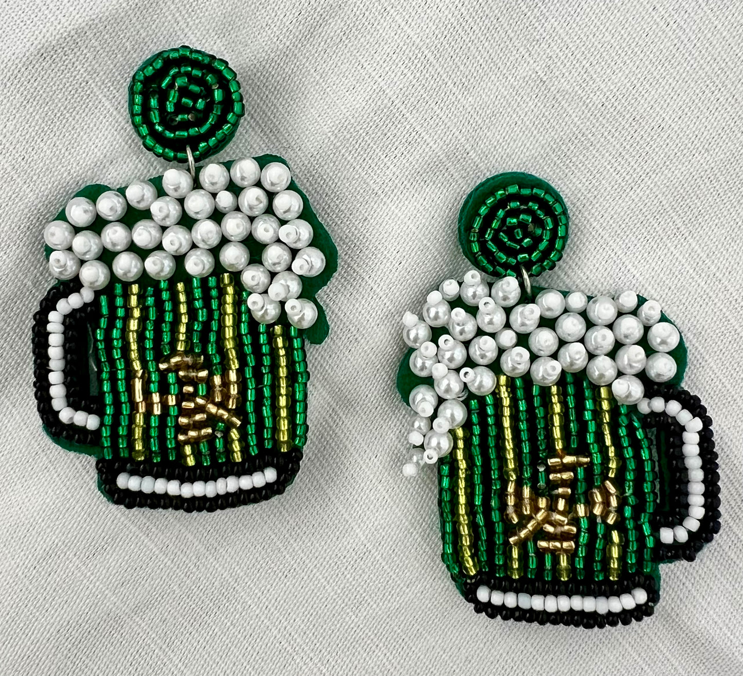 Green Beer Beaded Earrings