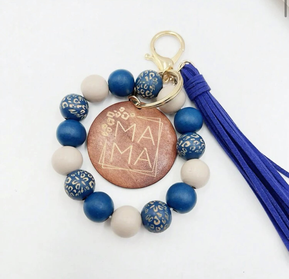 Silicon Beaded Key Chain - Mama - Blue