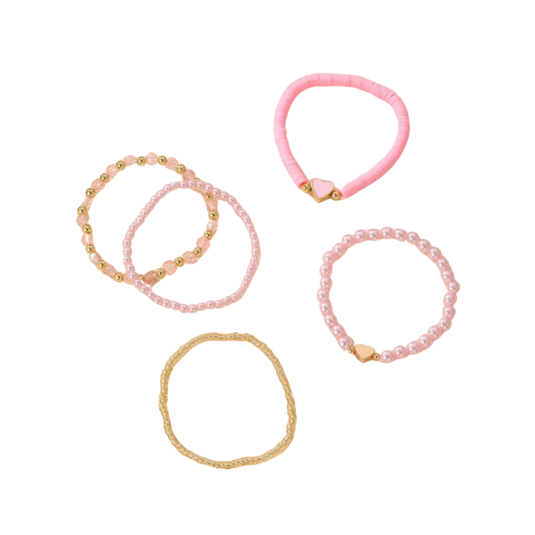 Girl’s Sweet Pink Little Beaded Bracelet Stack