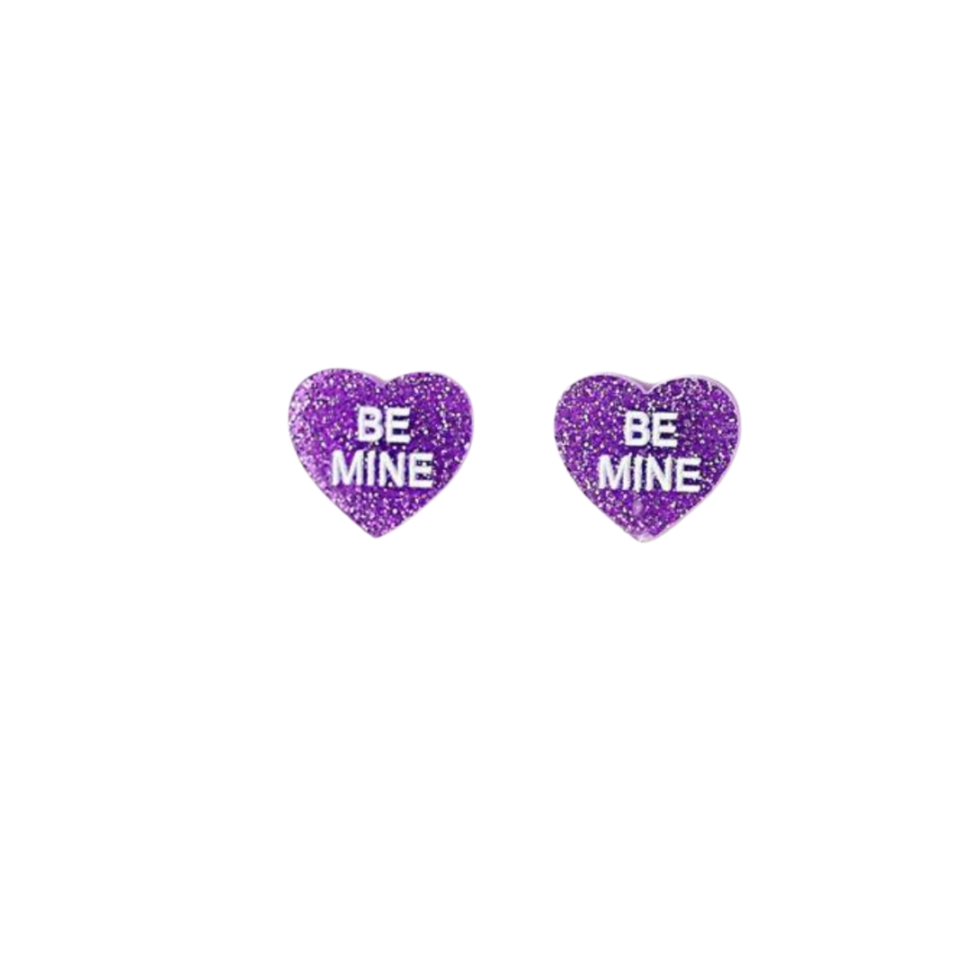 Conversation Heart Stud Earrings - Purple