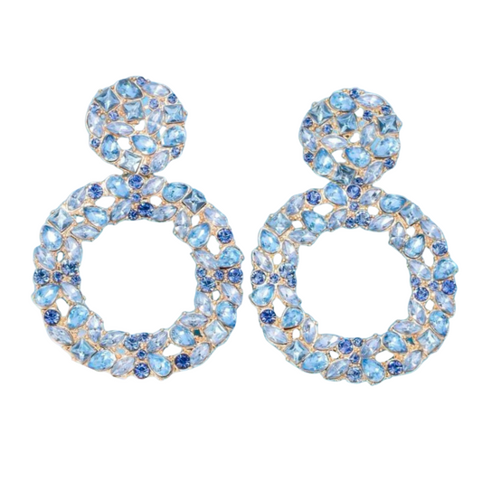 Bejeweled Round Earring - Blue