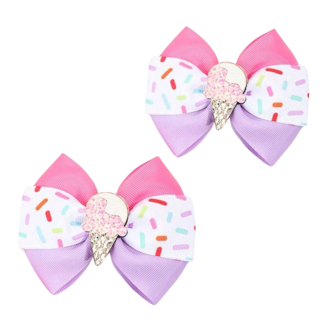 Ice Cream Cone Little Bow Clips - 2pk