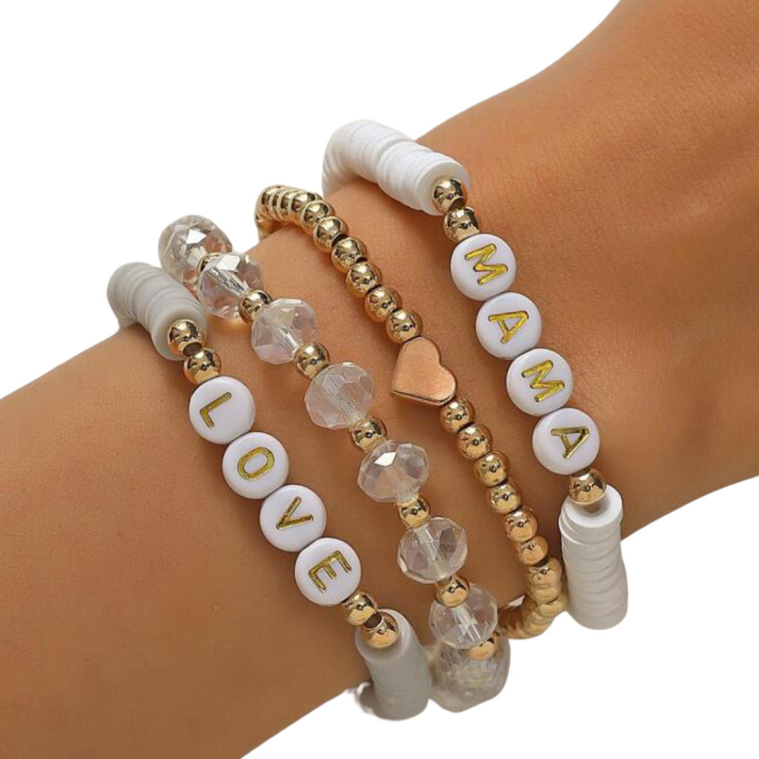 Mama Stacking Bead Bracelets - Set of 4