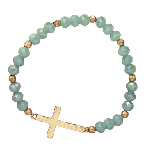 Cross Stacking Bead Bracelet - Teal