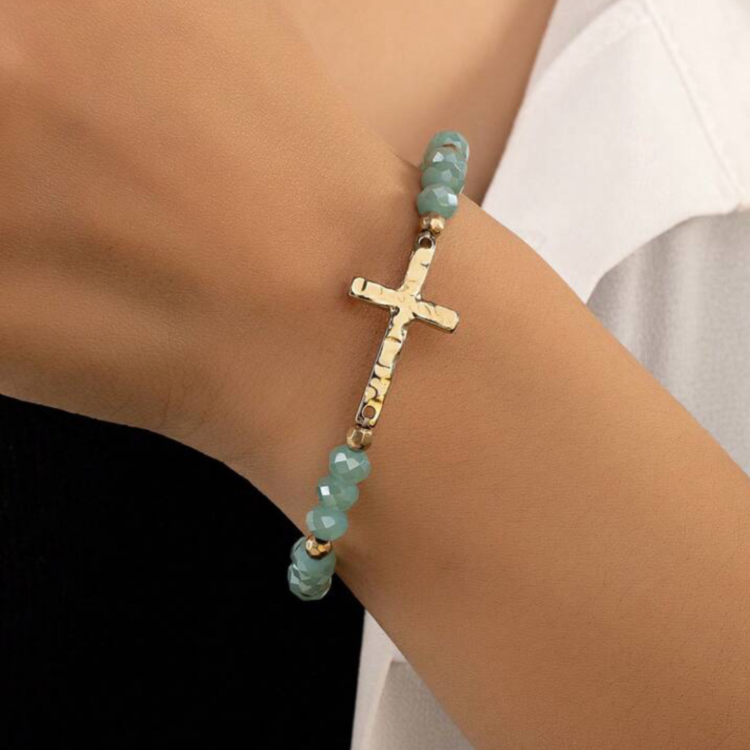 Cross Stacking Bead Bracelet - Teal