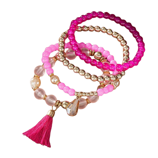 Stacking Bead Bracelets - Set of 4 - Pink