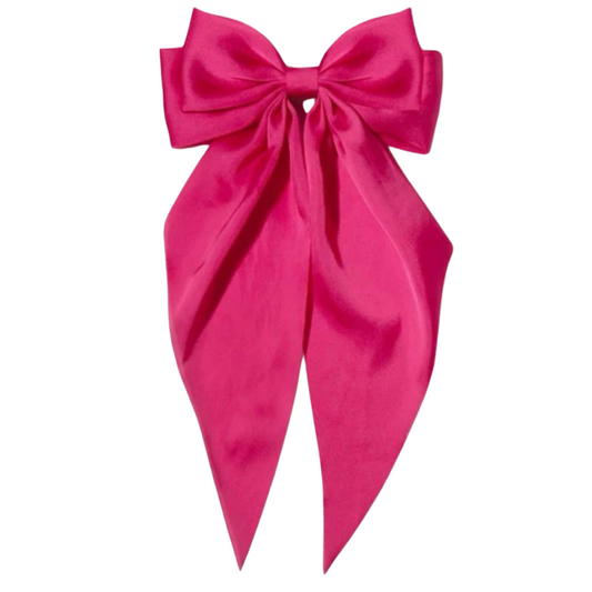 Silky Long Bow Clip - Hot Pink