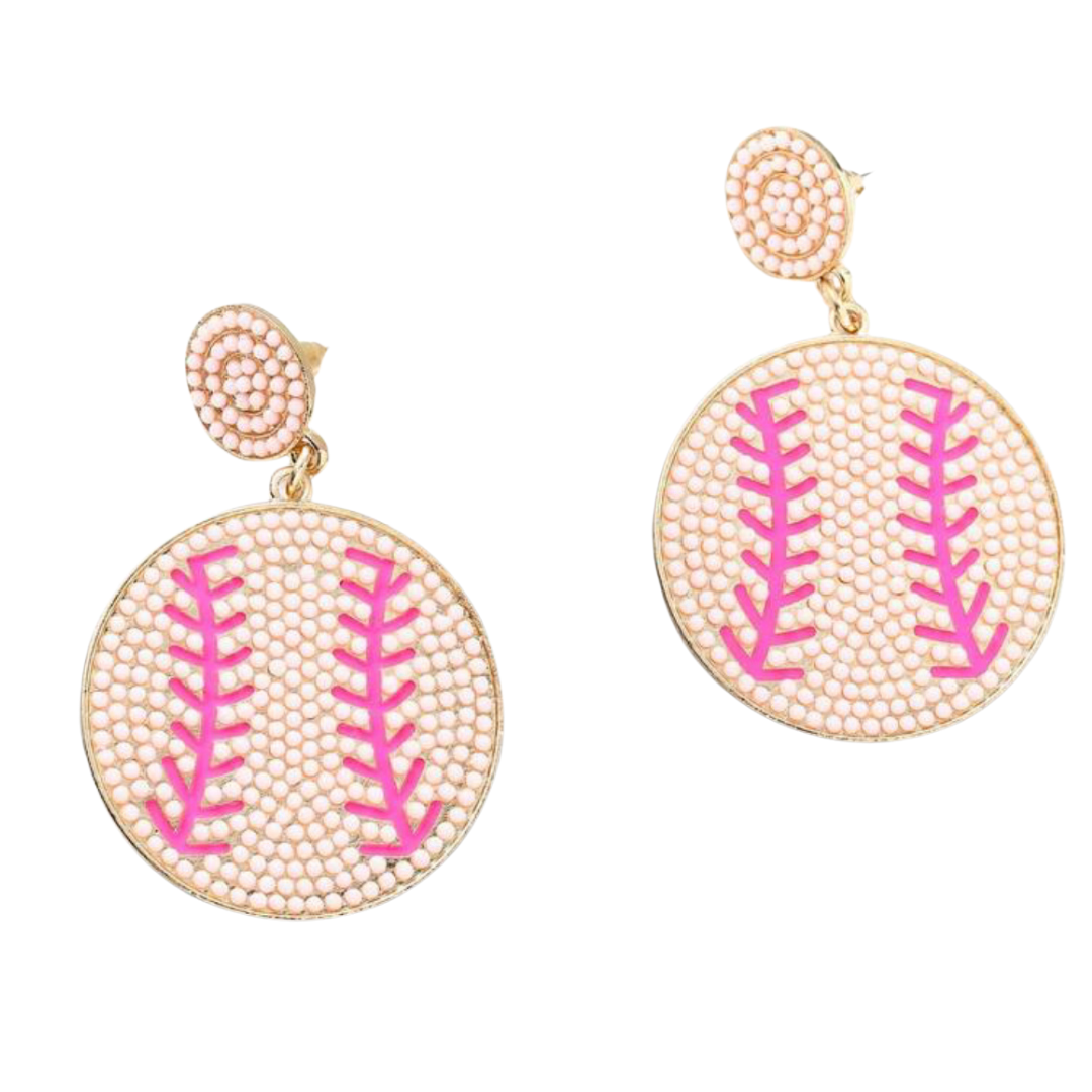 sprinkledash Sports - Baseball Earrings - Gold & Pearly Dangle