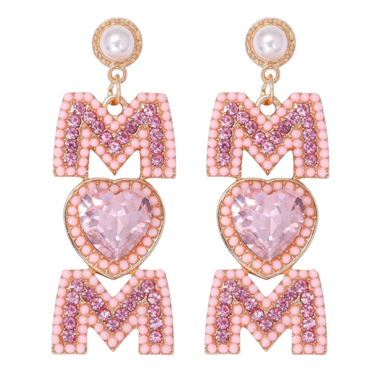 Mom Dangle Earrings - Pink