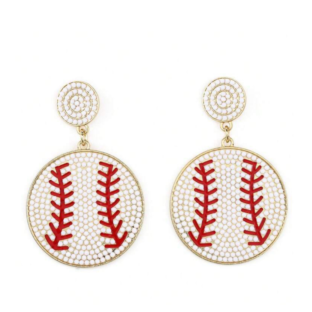 sprinkledash Sports - Baseball Earrings - Gold & Pearly Dangle