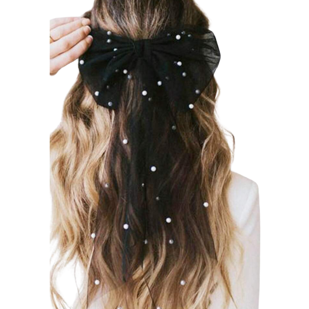 Pearl & Black Bow Clip