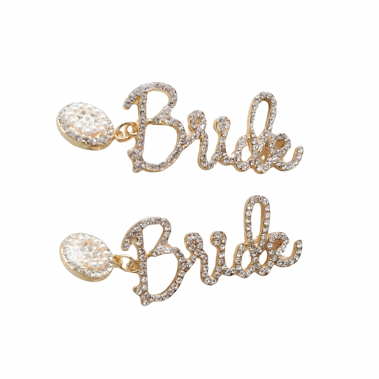 Pearly & Sparkle Bride Script Earrings