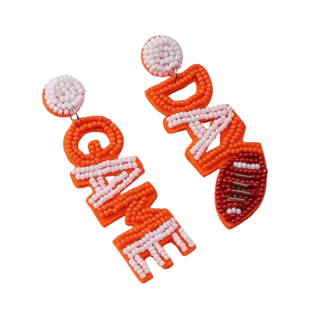 sprinkledash Sports - Game Day Earrings - Orange & White Beaded