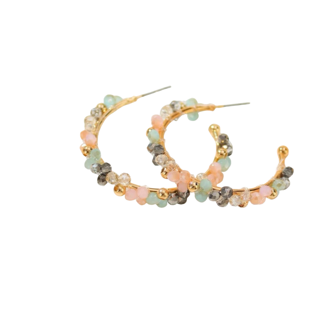 Beaded Hoop Earring - Gold