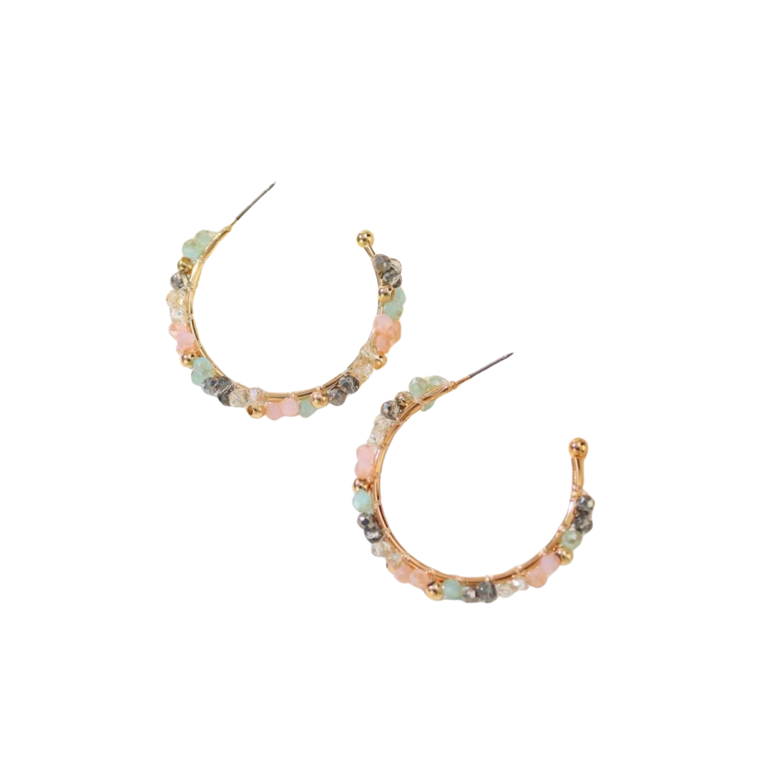 Beaded Hoop Earring - Gold