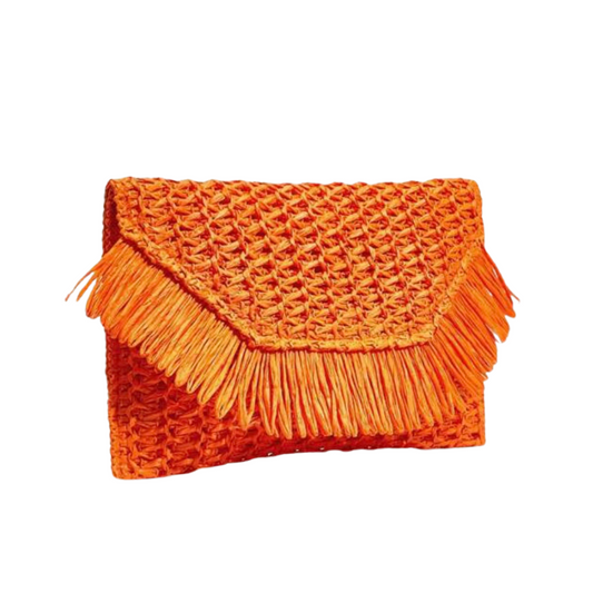 Woven Fringe Clutch - Orange