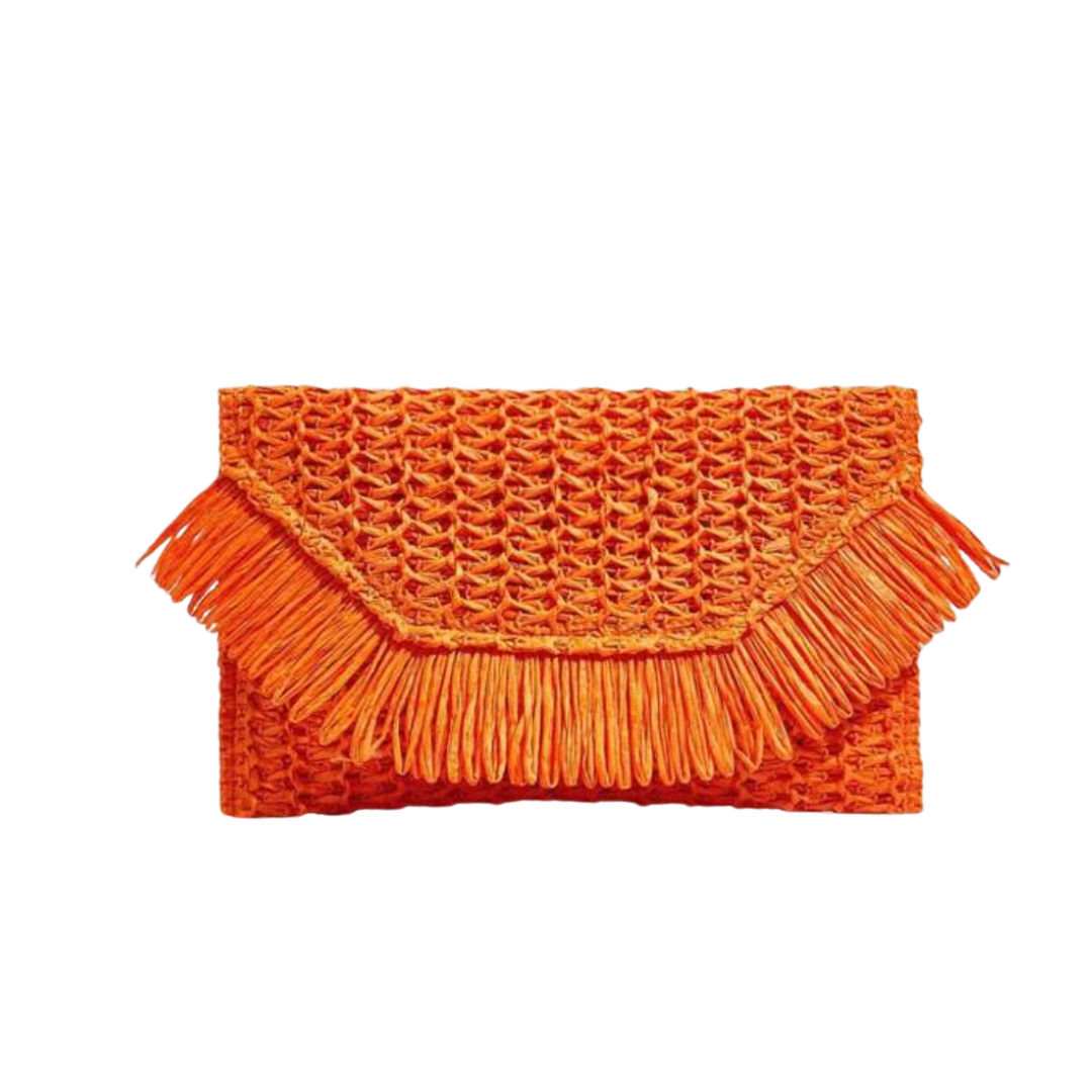 Woven Fringe Clutch - Orange