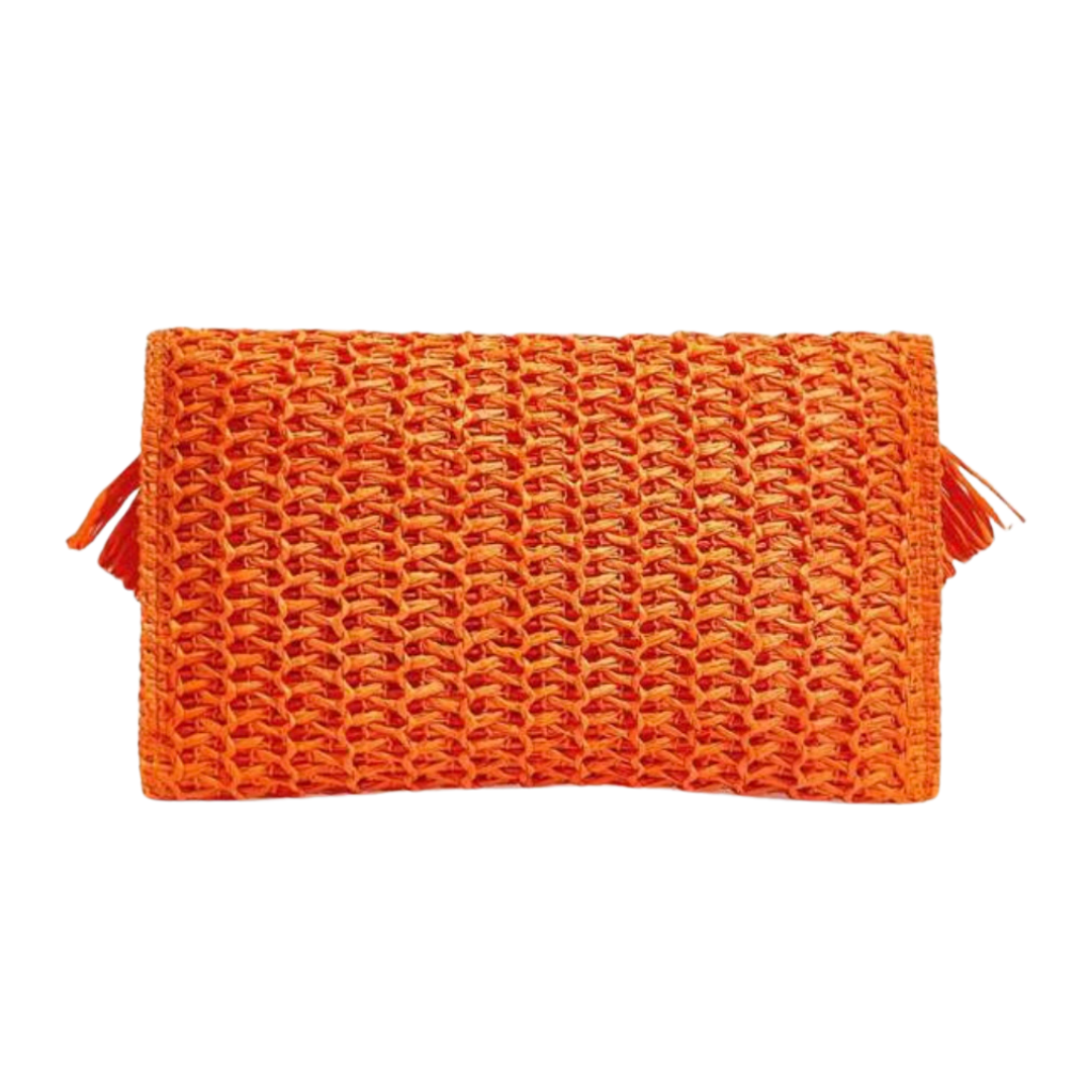 Woven Fringe Clutch - Orange