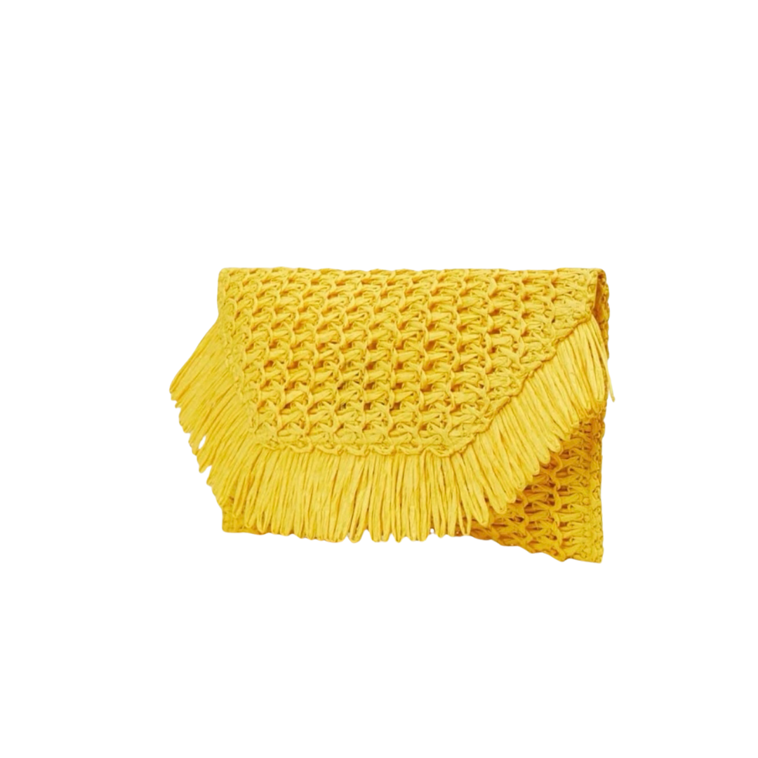 Woven Fringe Clutch - Yellow