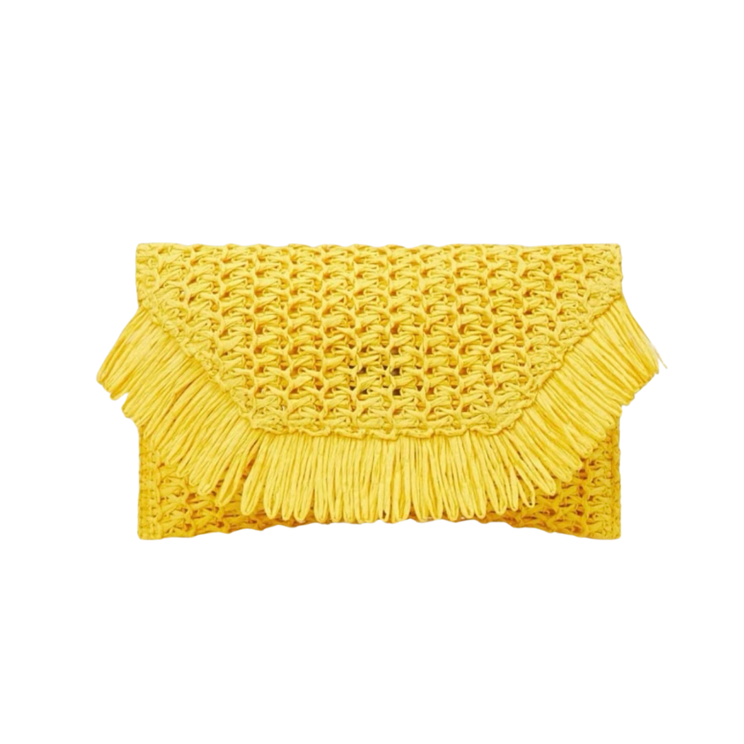 Woven Fringe Clutch - Yellow