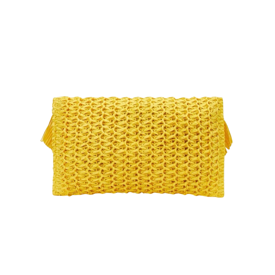 Woven Fringe Clutch - Yellow