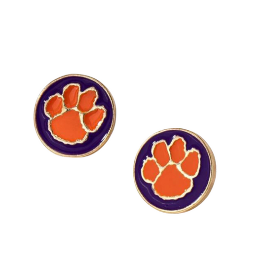 sprinkledash Sports - Tiger Paw Stud Earrings - Orange & Purple