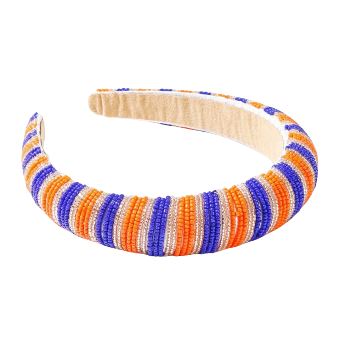 Orange & Blue Striped Beaded Headband