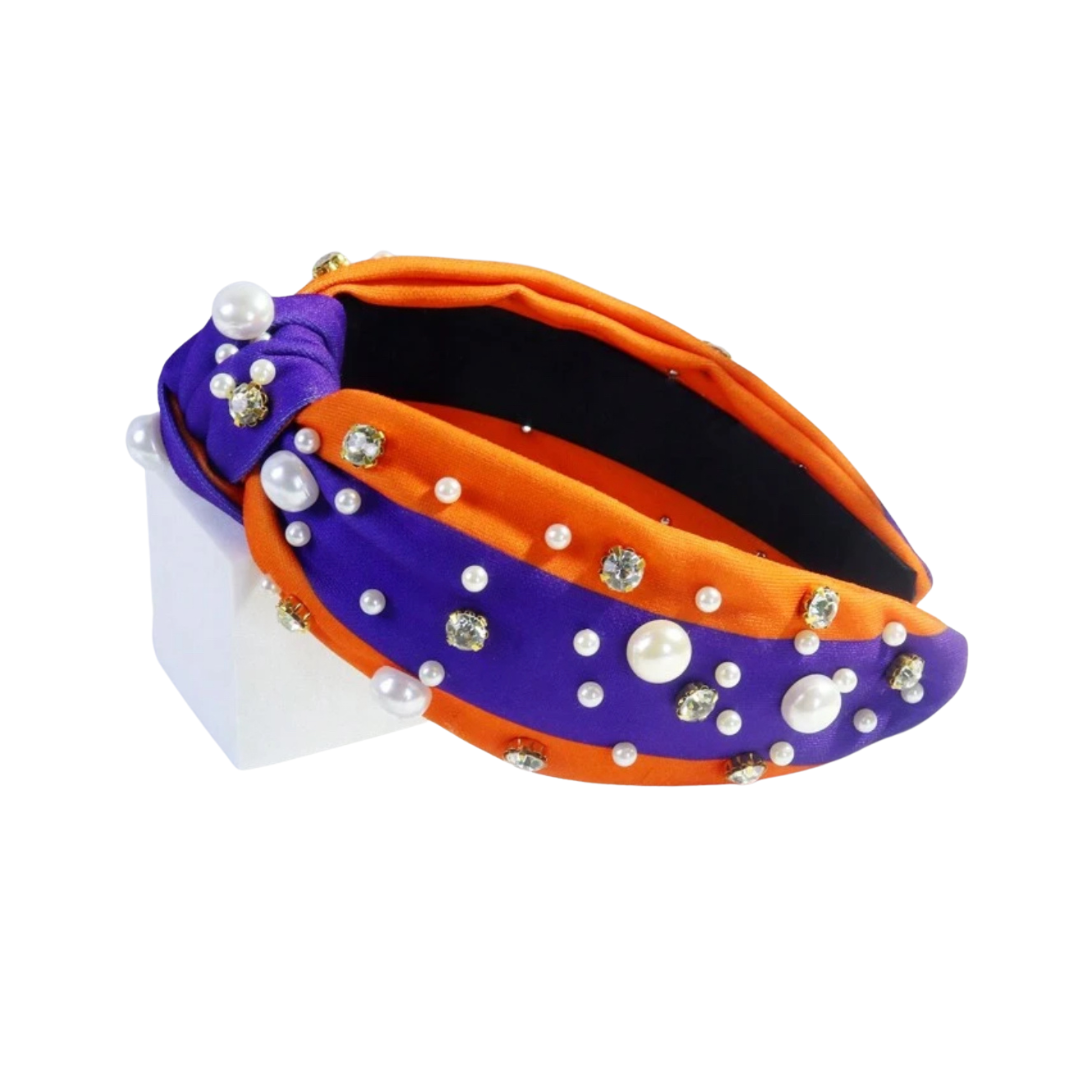 Orange & Purple Sparkle & Pearl Game Day Headband