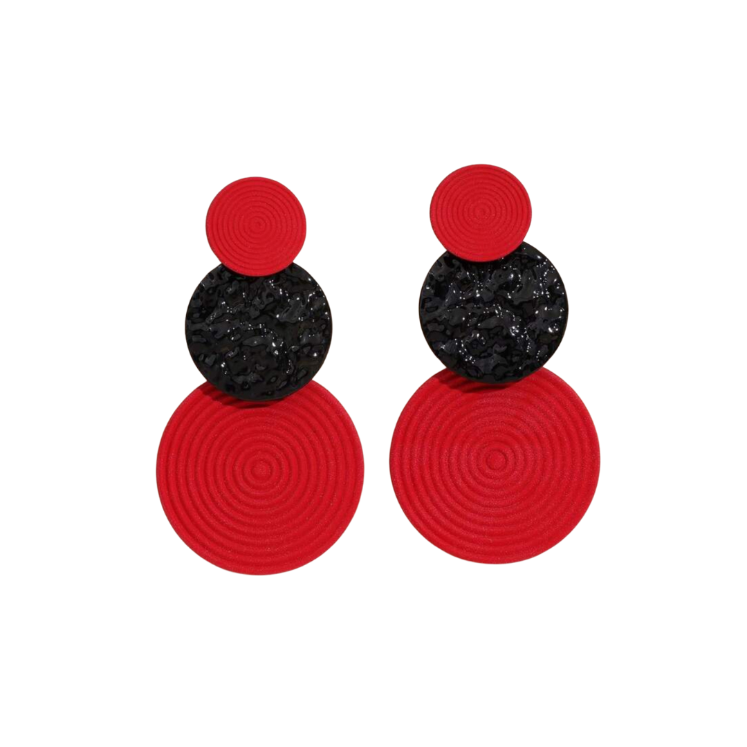 Black & Red Circle Drop Earrings