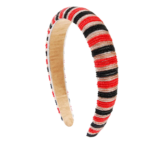 Black & Red Striped Beaded Headband