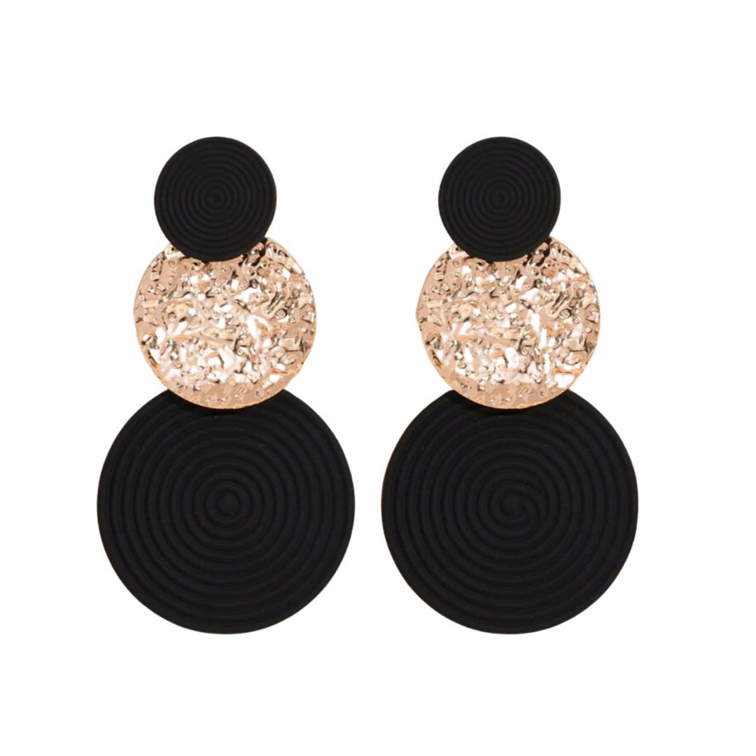 Black & Gold Circle Drop Earrings