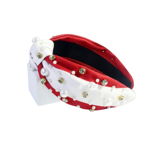 Red & White Sparkle & Pearl Game Day Headband