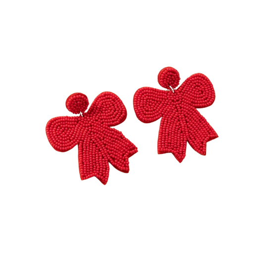 Red Bow Beaded Earrings