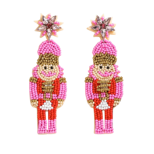 Nutcracker Beaded Earrings - Pink