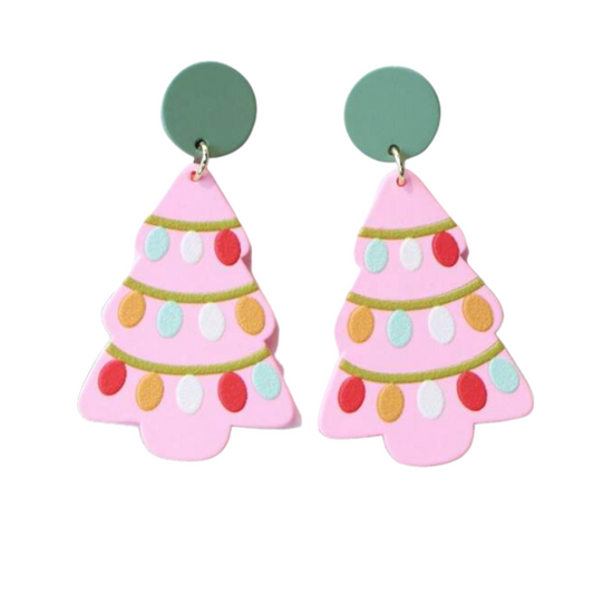 Christmas Tree Earrings - Pink