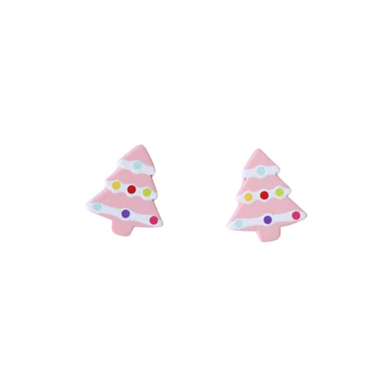 Christmas Tree Stud Earrings - Pink