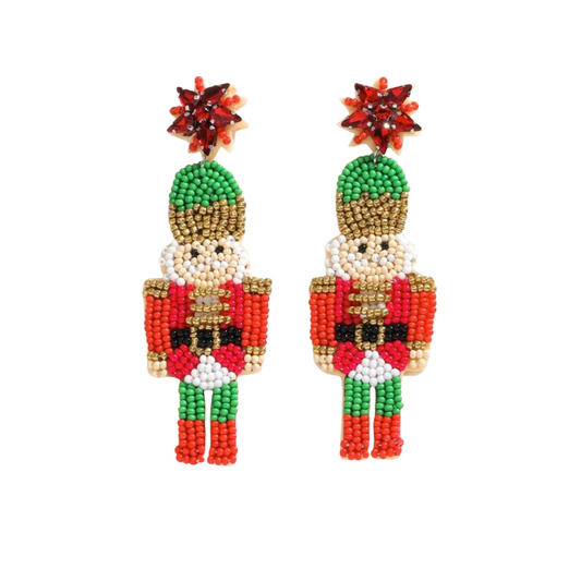 Nutcracker Beaded Earrings - Red